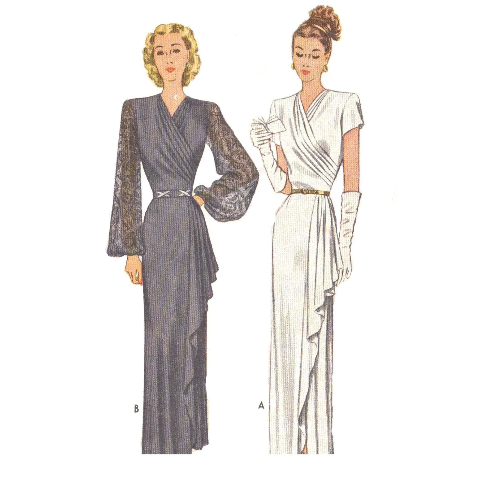 1940s Sewing Pattern, Wrap & Draped Evening Dress - Bust: 36” (91.5cm)