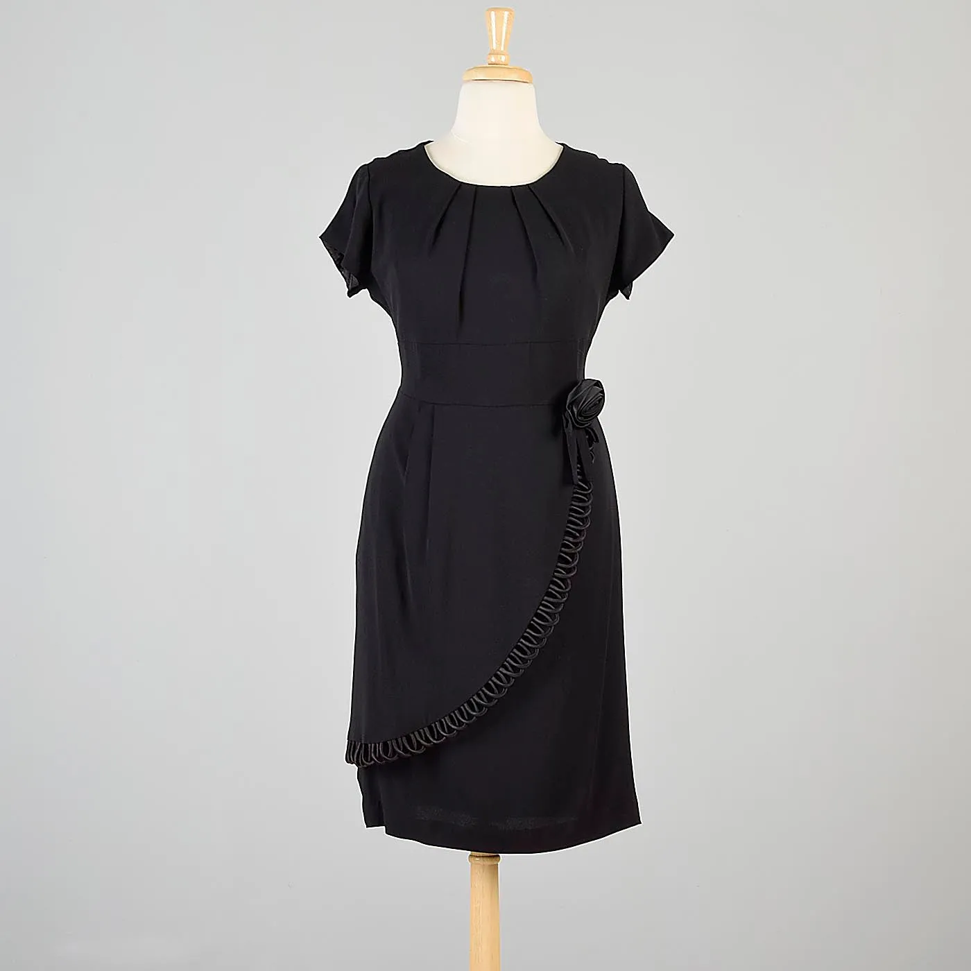 1960s Black Cocktail Dress with Faux Wrap Skirt