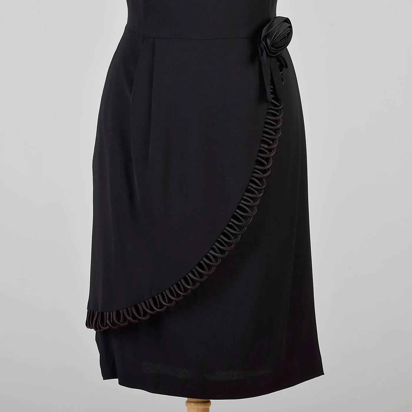 1960s Black Cocktail Dress with Faux Wrap Skirt