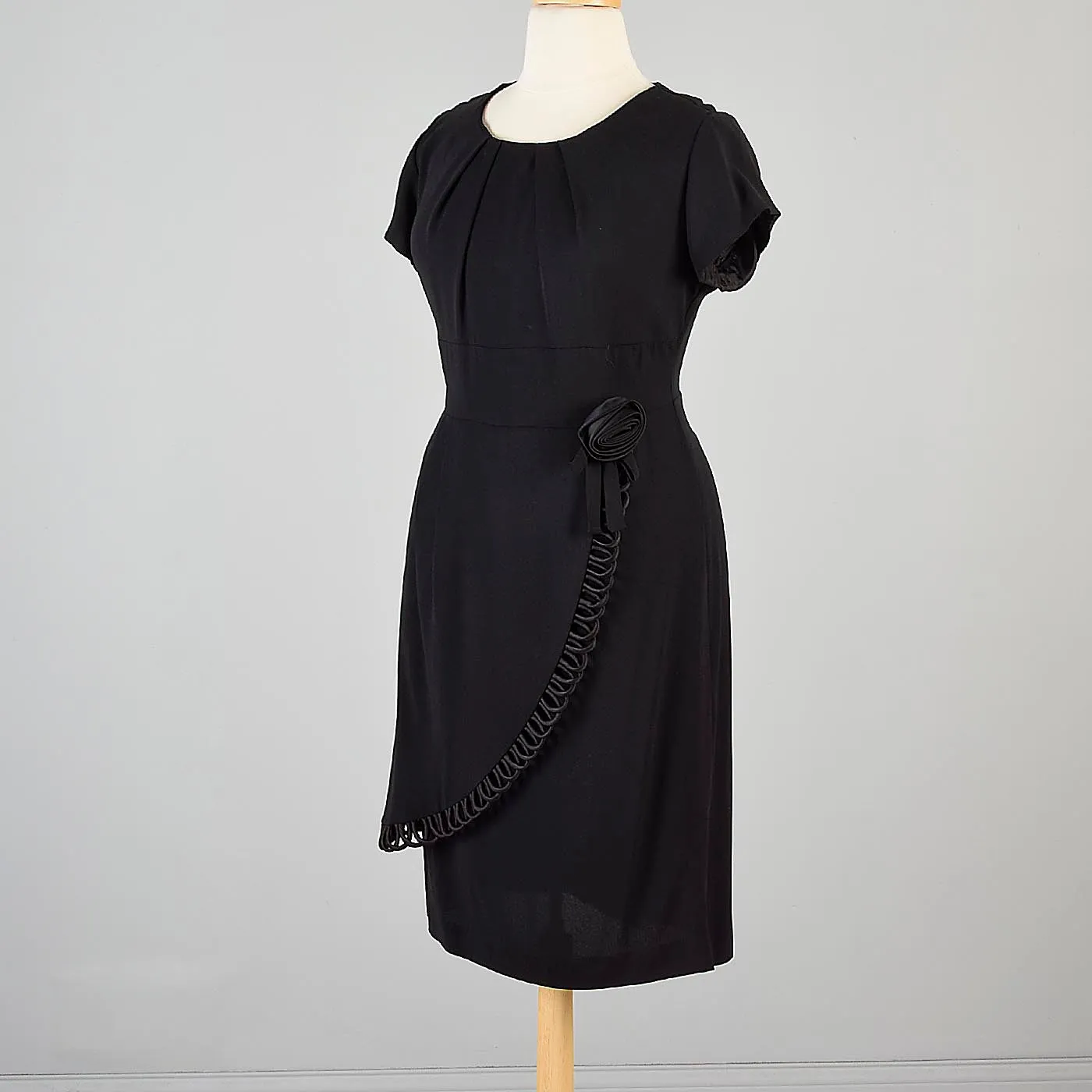 1960s Black Cocktail Dress with Faux Wrap Skirt