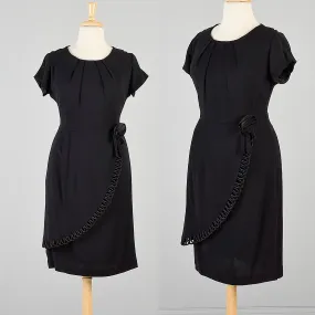 1960s Black Cocktail Dress with Faux Wrap Skirt