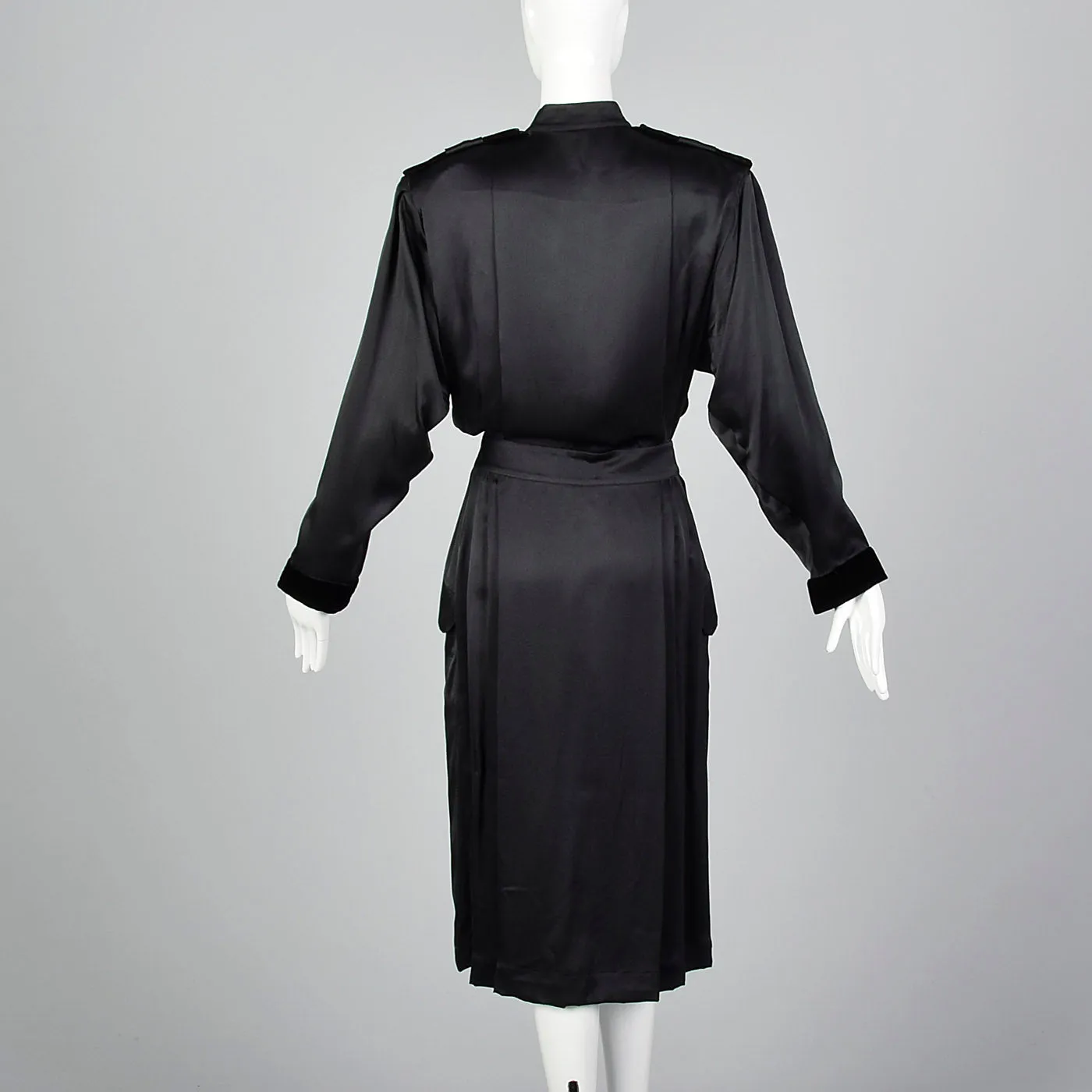 1980s Black Silk Wrap Dress