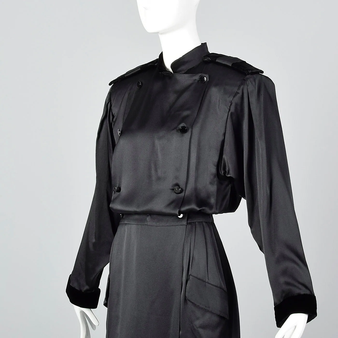 1980s Black Silk Wrap Dress