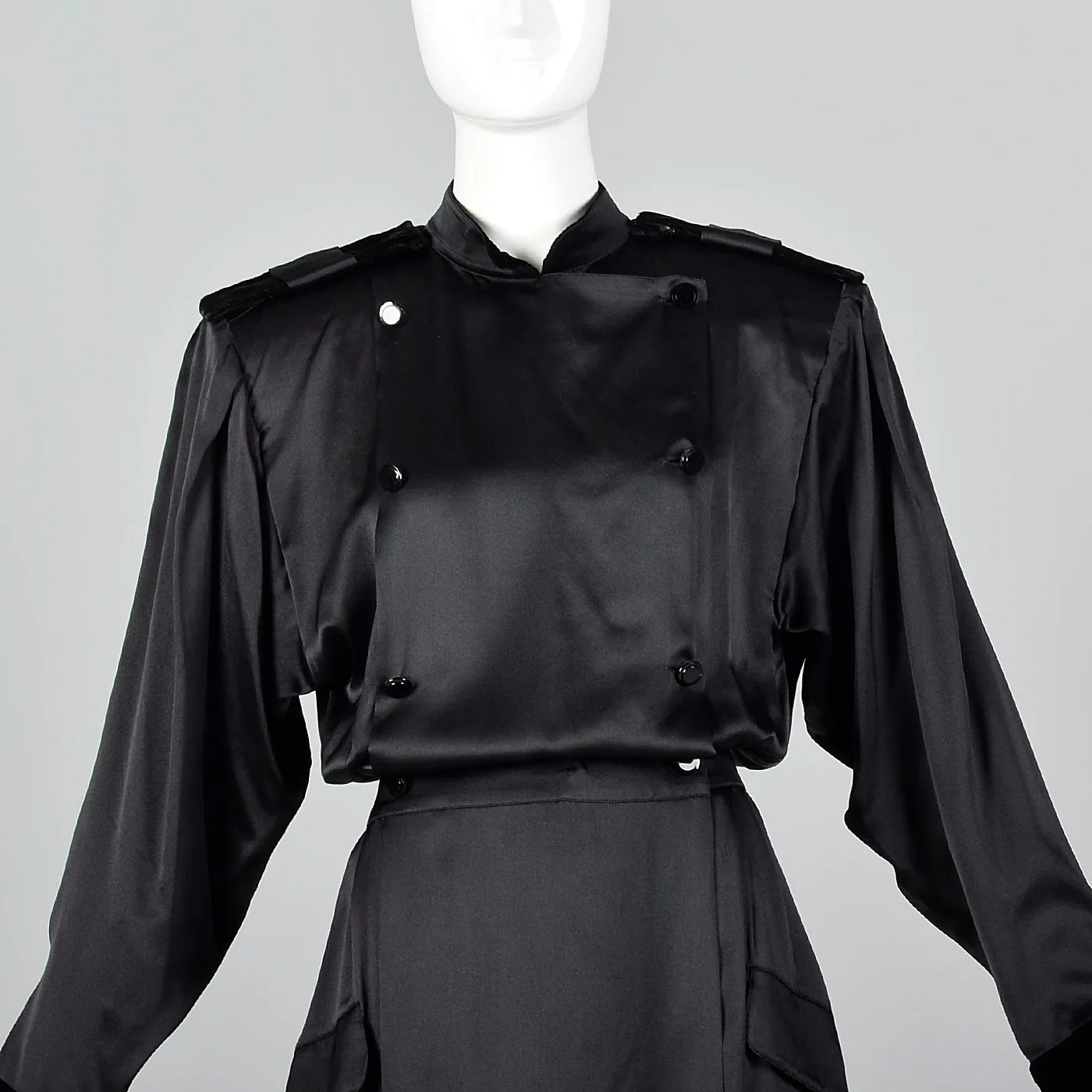 1980s Black Silk Wrap Dress