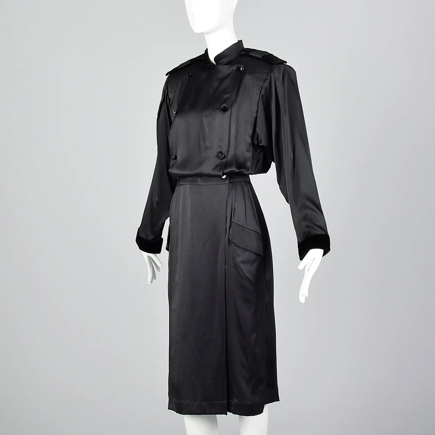 1980s Black Silk Wrap Dress