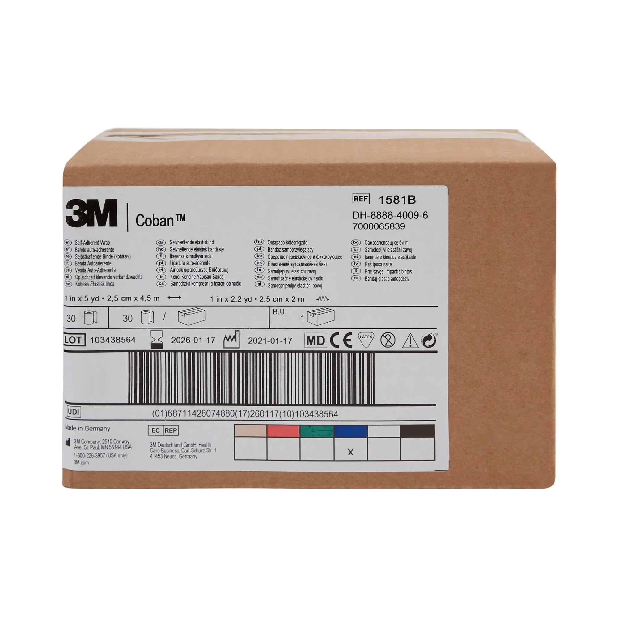 3M™ Coban™ Self-adherent Closure Cohesive Bandage, 1 Inch x 5 Yard