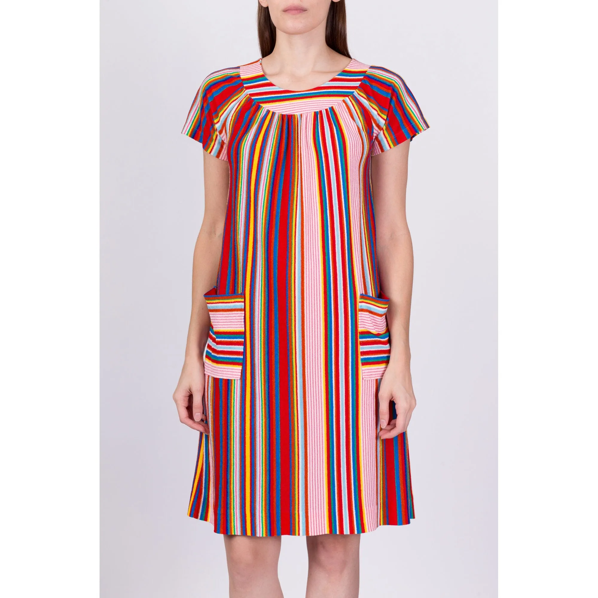 70s Rainbow Striped Terrycloth Dress - Extra Small