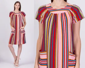 70s Rainbow Striped Terrycloth Dress - Extra Small