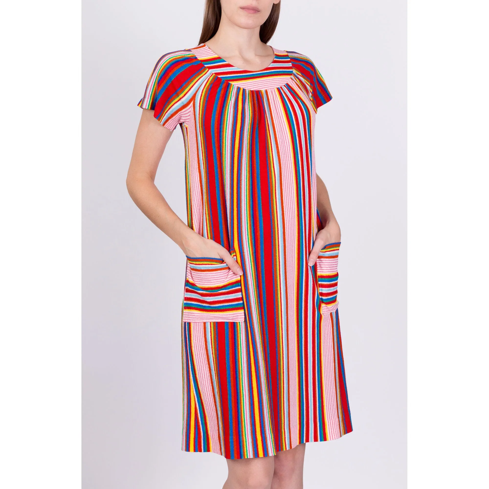 70s Rainbow Striped Terrycloth Dress - Extra Small