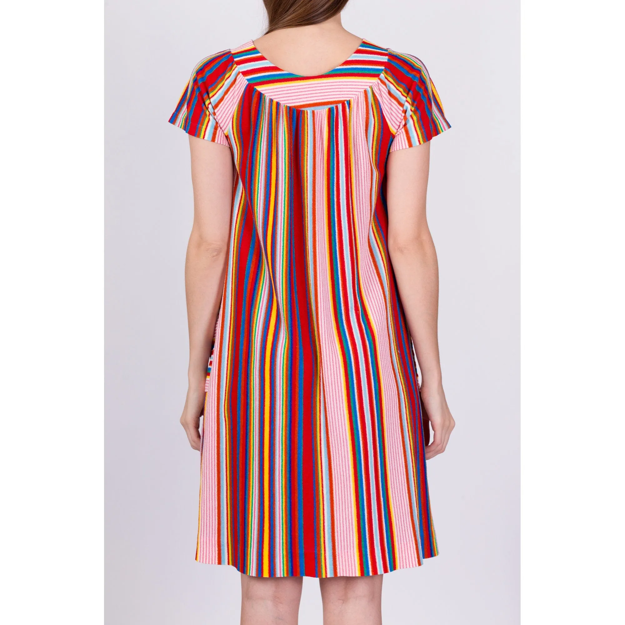 70s Rainbow Striped Terrycloth Dress - Extra Small