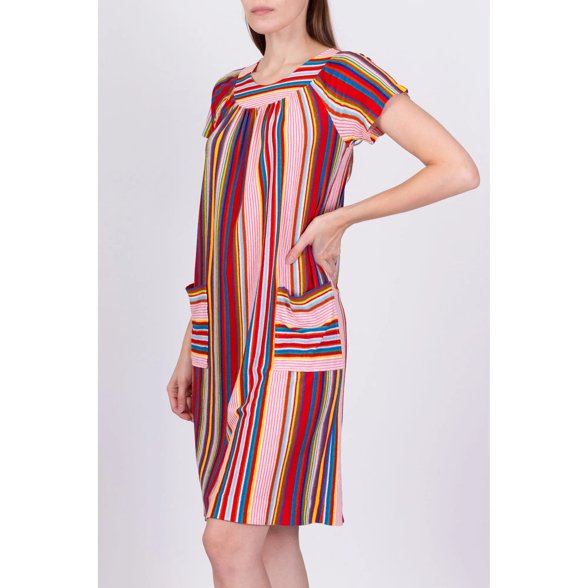 70s Rainbow Striped Terrycloth Dress - Extra Small