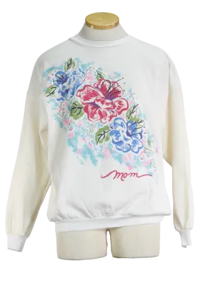 90s Avon White Floral Mom Swtshrt     M/L