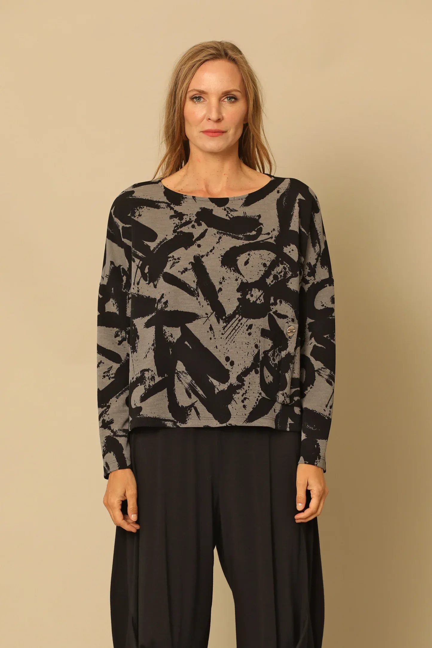 Addison Printed Slate Long Sleeve Top