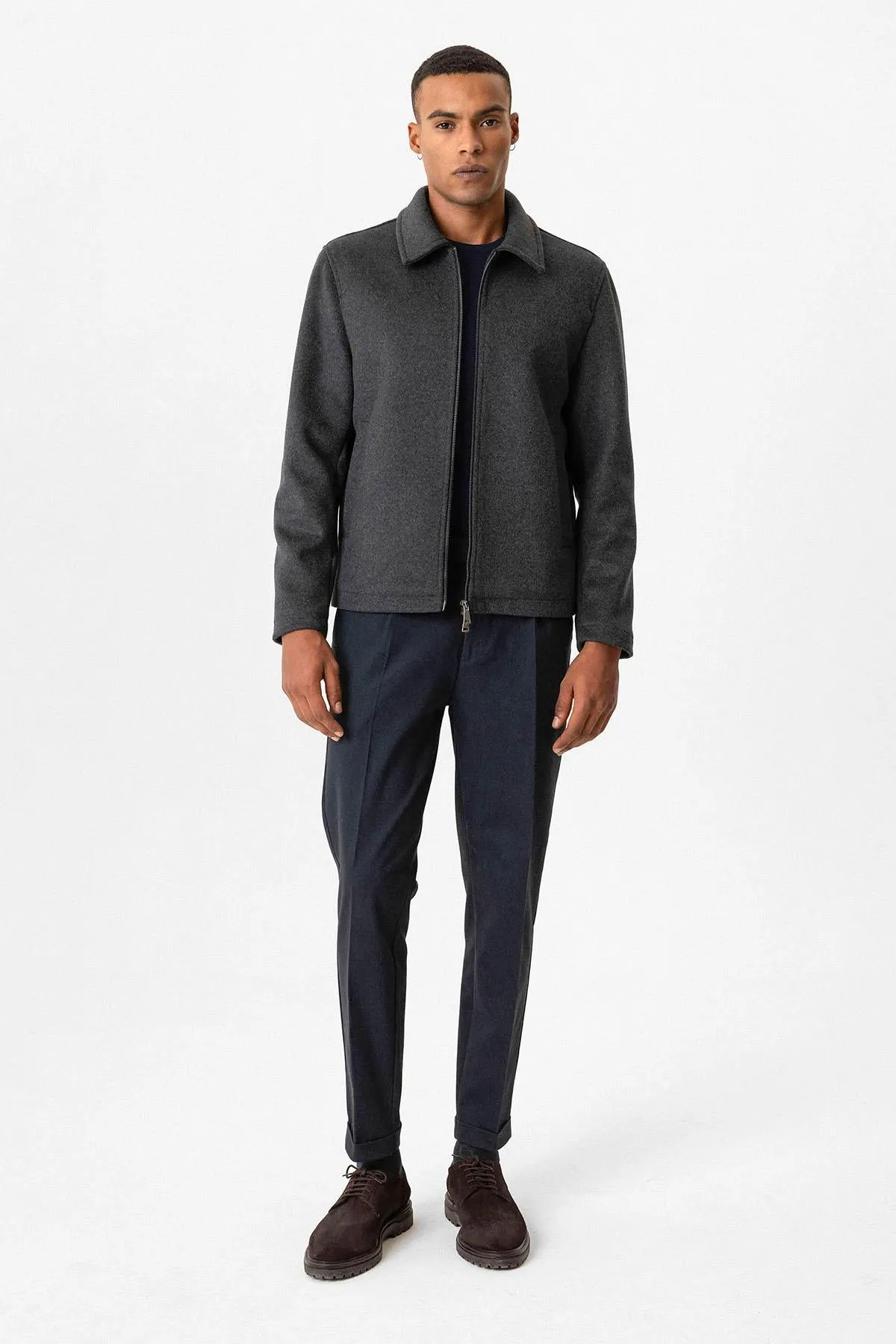 Anthracite Wool-Blend Seasonal Men's Jacket - Wessi