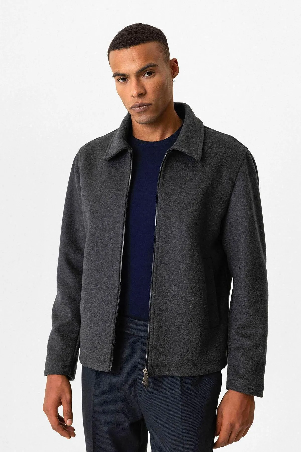 Anthracite Wool-Blend Seasonal Men's Jacket - Wessi