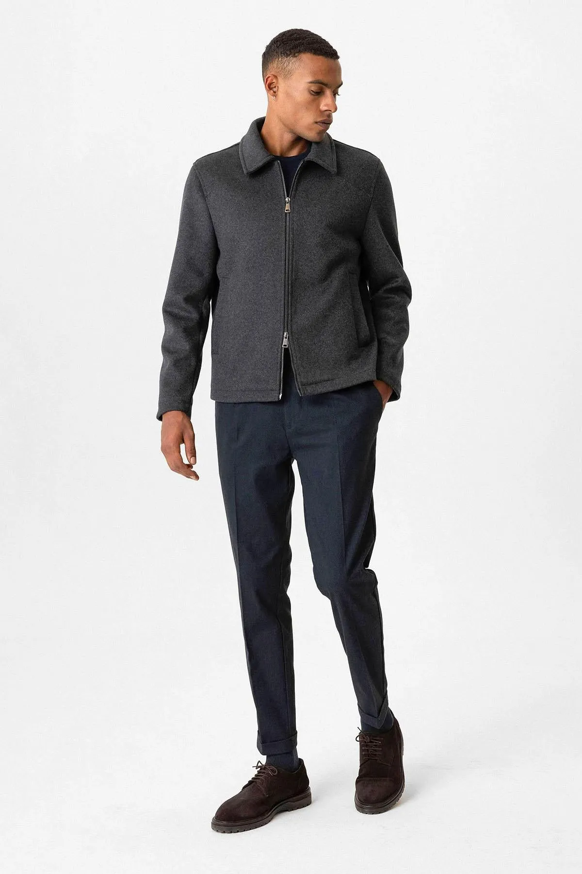 Anthracite Wool-Blend Seasonal Men's Jacket - Wessi