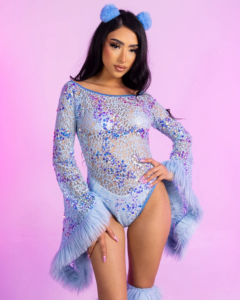 Aqua Sequin Net Bodysuit