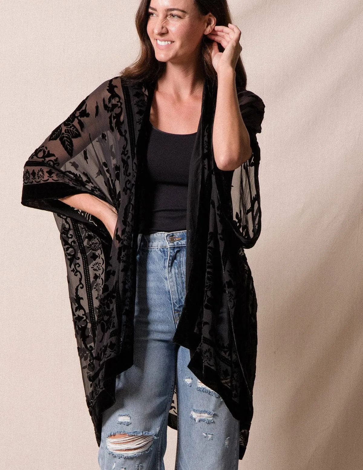 Ariana Velvet Burnout Kimono - Black