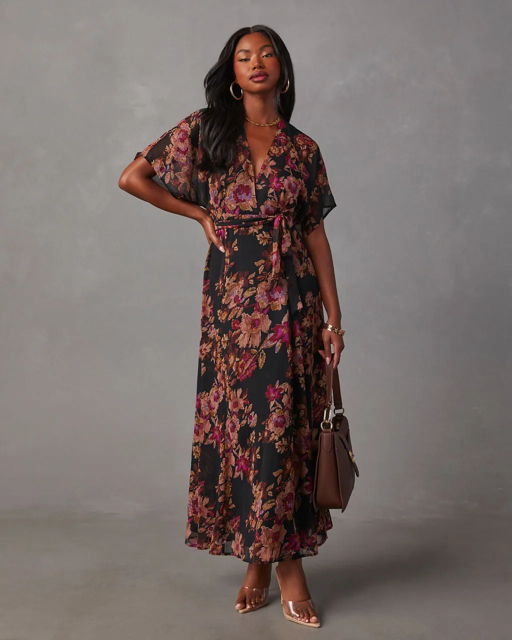 Aubrey Surplice Chiffon Floral Maxi Dress