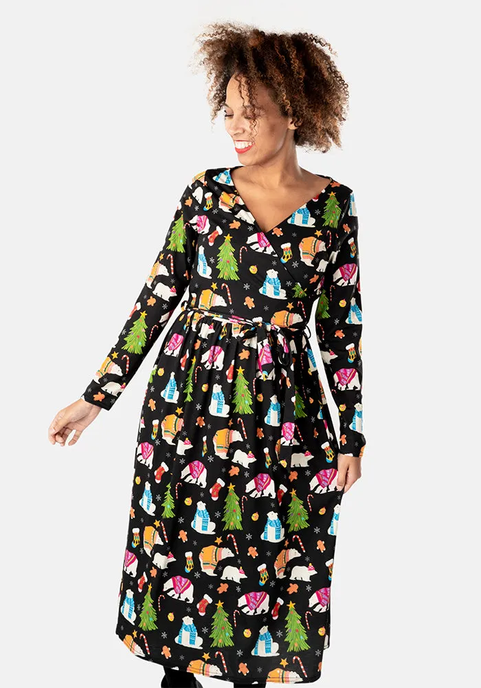 Aurora Polar Bears Print Midi Dress