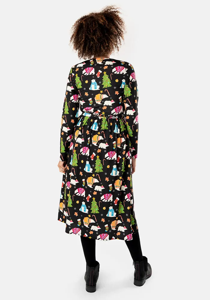 Aurora Polar Bears Print Midi Dress