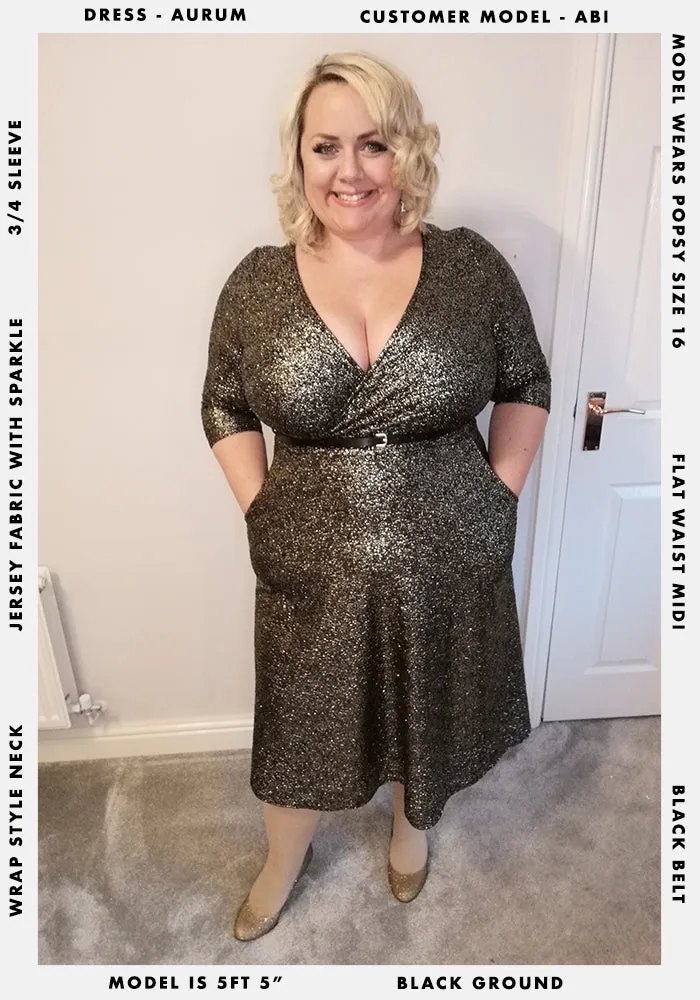 Aurum Black & Gold Sparkle Midi Dress