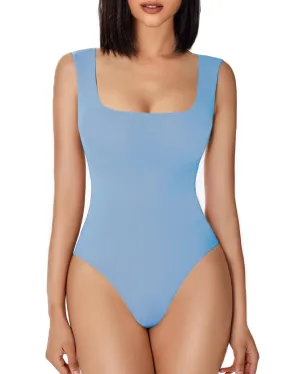 Avidlove Square Neck Bodysuit Womens Body Suits Summer Plus Size Bodysuits Tank Top (Light Blue,XL)