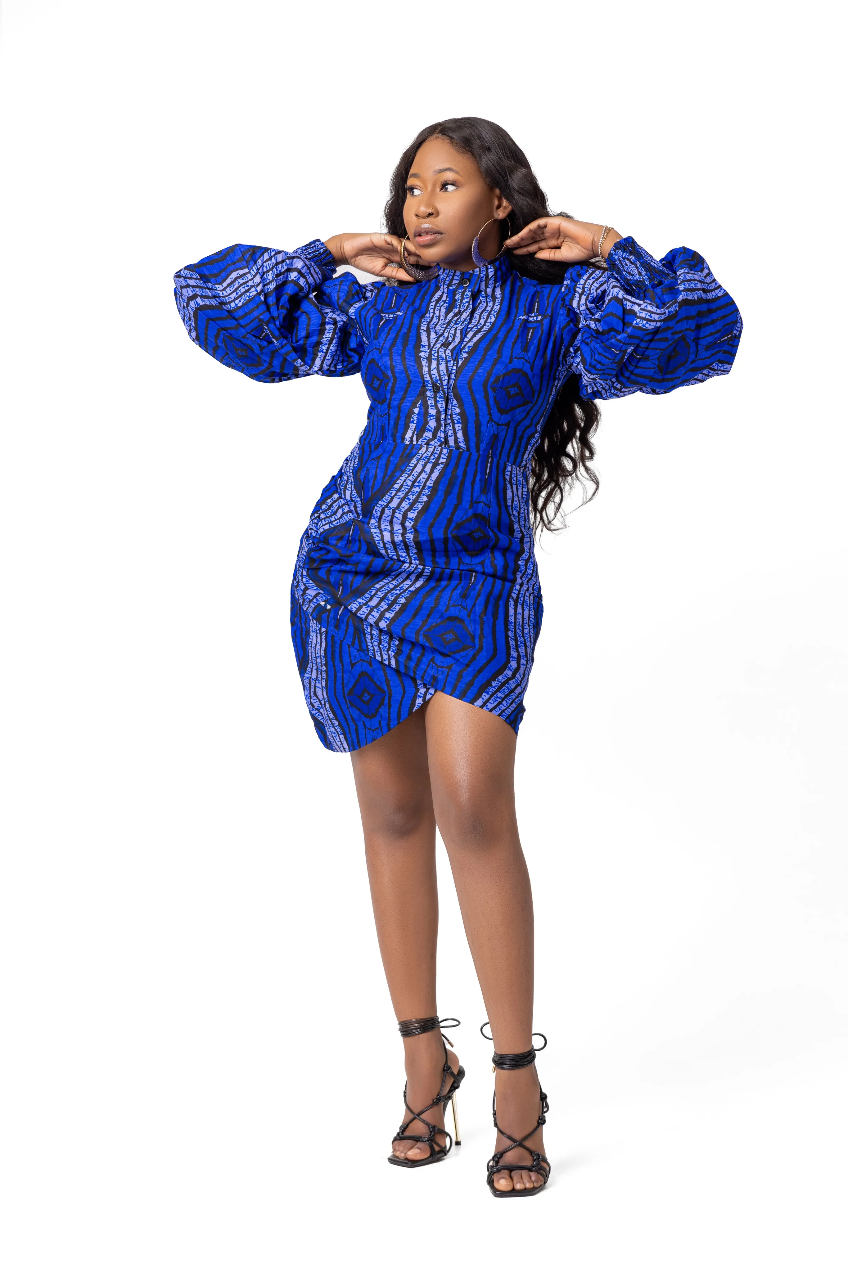 Becca Ankara Short Mini Dress | Blue African Print