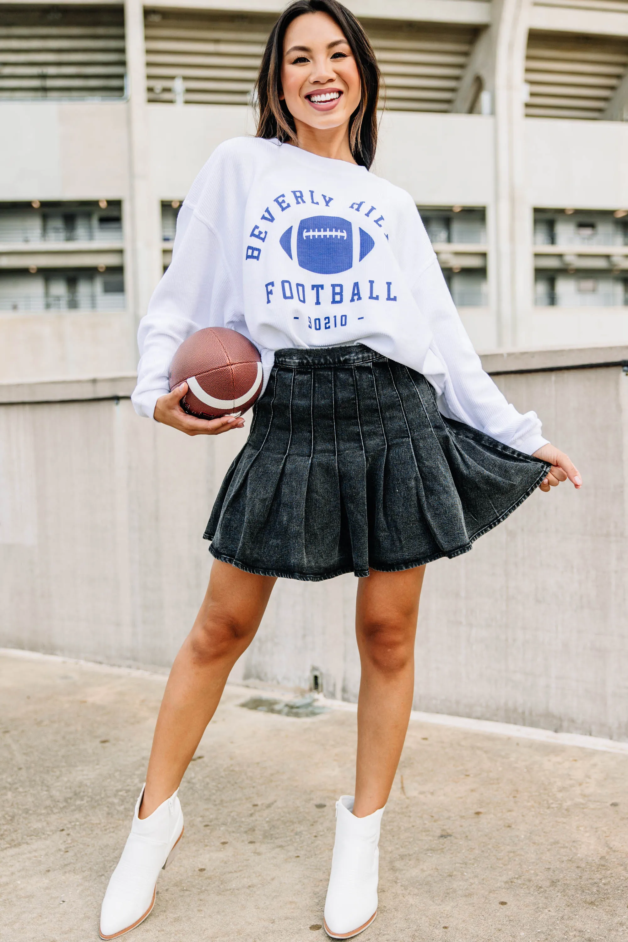 Beverly Hills Football White Corded Sweatshirt