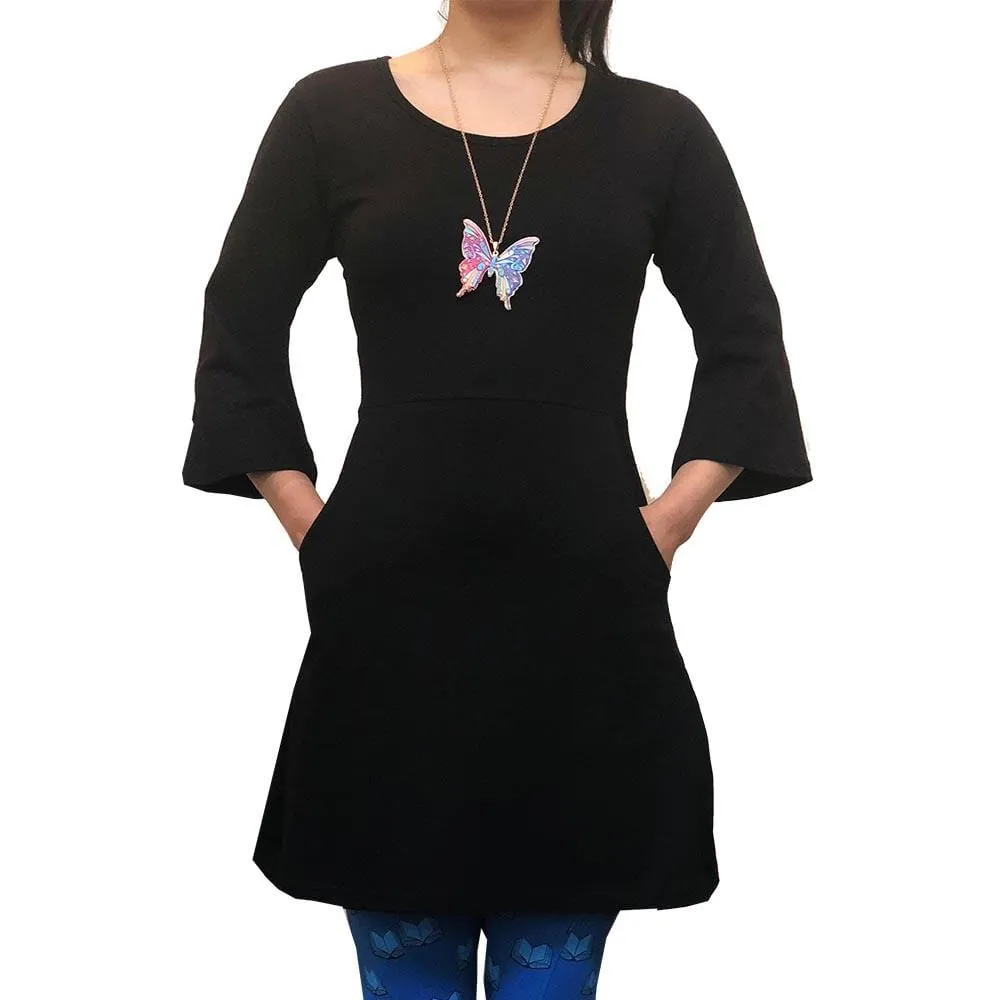 Black Bell Sleeve Curie Tunic with Pockets