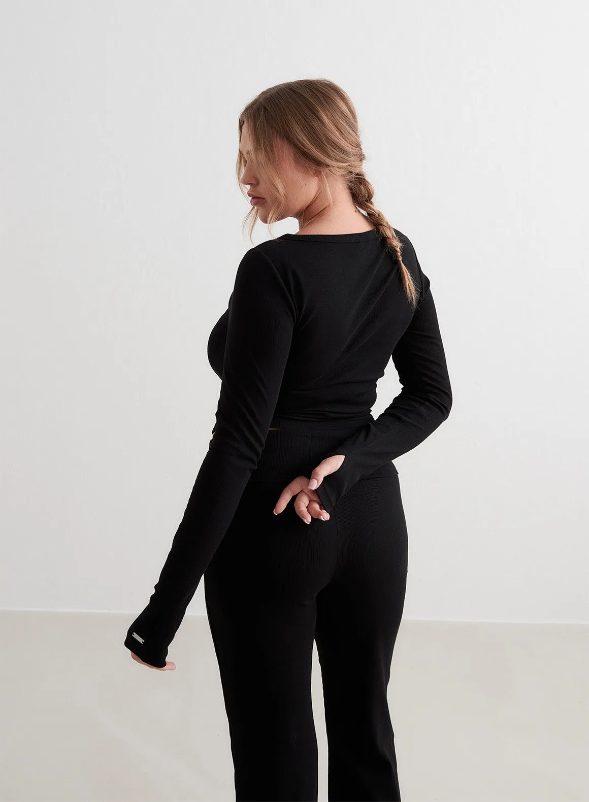 Black Ease Ribbed Long Sleeve Top