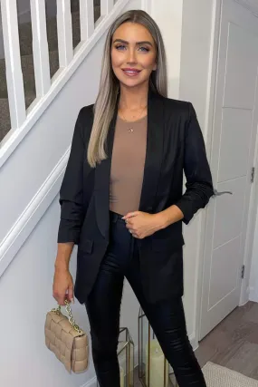 Black Ruched Sleeve Blazer