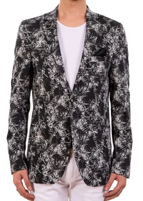 Black Signature Print Blazer