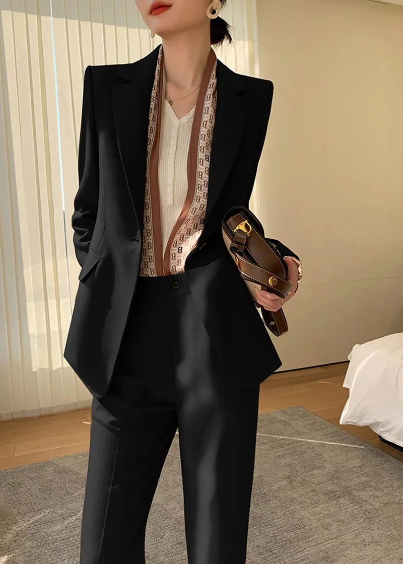 Black Single Breasted Blazer Pants Suit Two-Piece Set