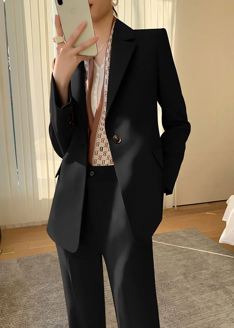 Black Single Breasted Blazer Pants Suit Two-Piece Set