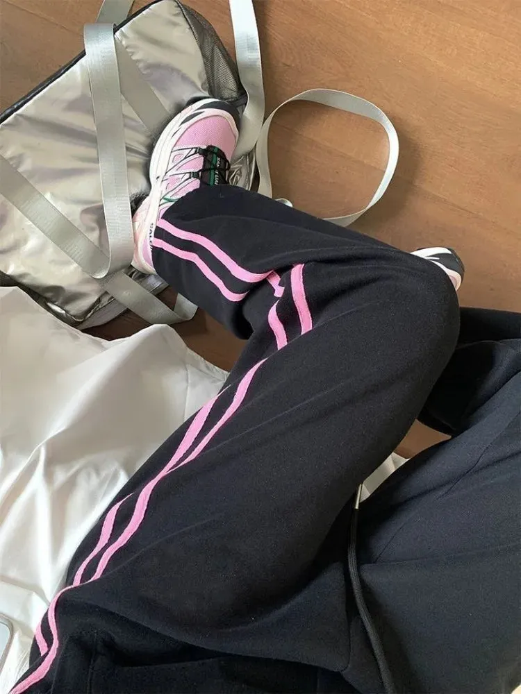 Black Sweatpants Stylish With Pink Stripes