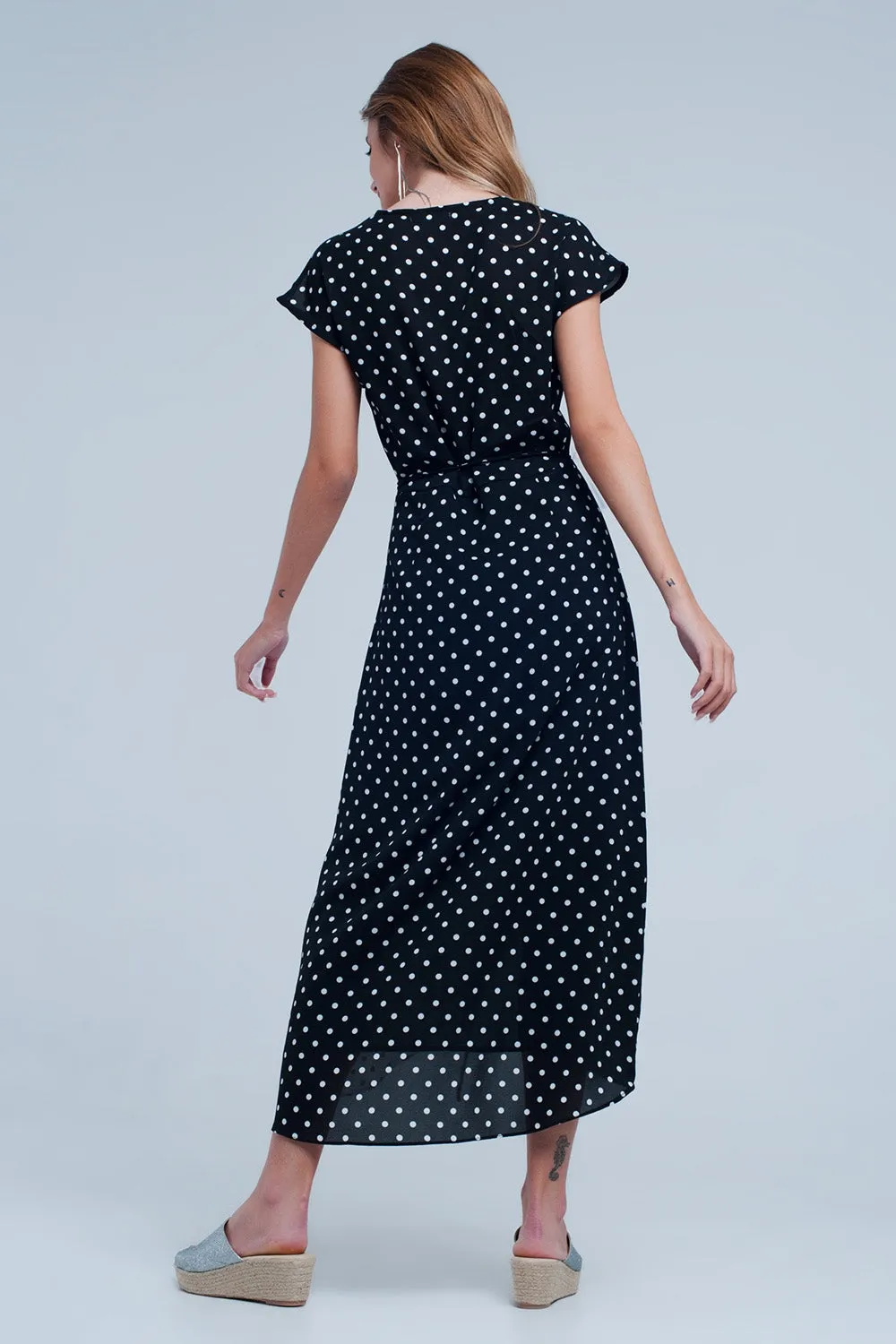 Black White Wrap Dress With Polka Dots