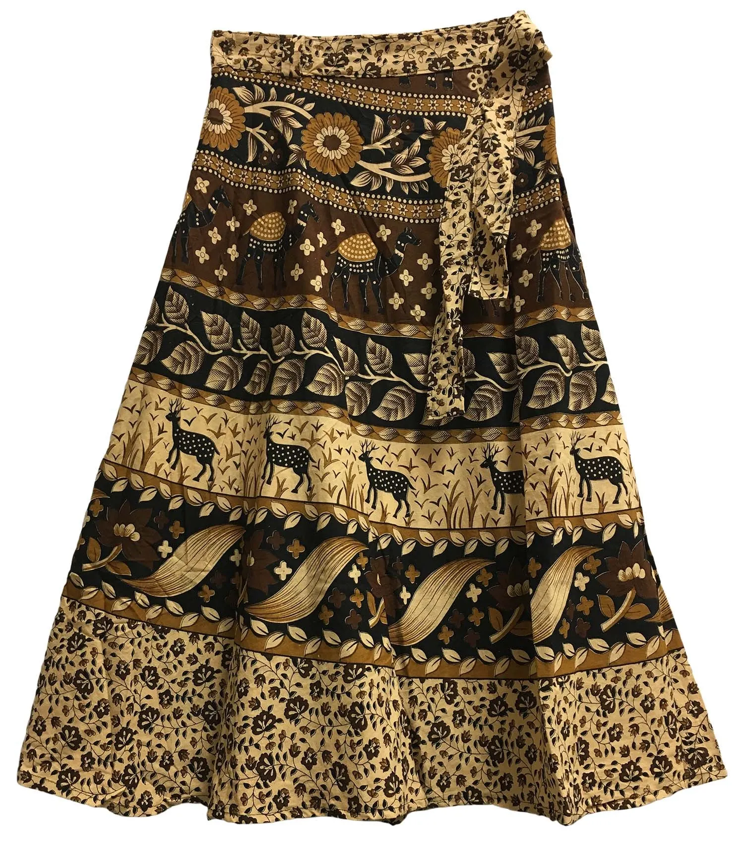 Bohemian Indian Ethnic Block Print Wrap Around Cotton Long Maxi Skirt Bagroo