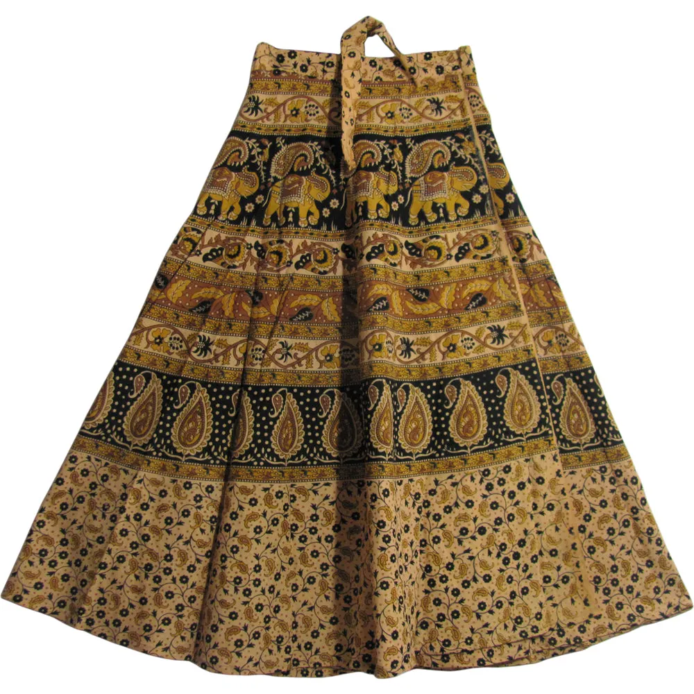 Bohemian Indian Ethnic Block Print Wrap Around Cotton Long Maxi Skirt Bagroo