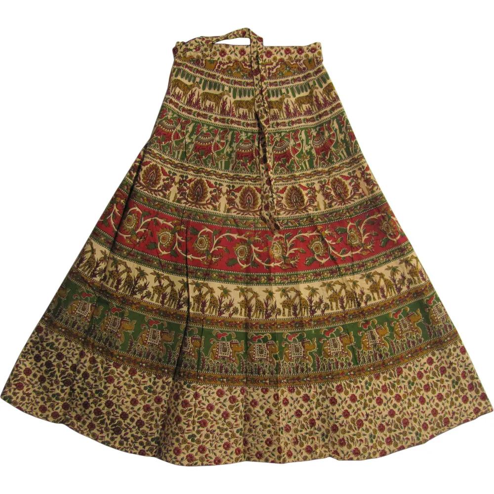 Bohemian Indian Ethnic Block Print Wrap Around Cotton Long Maxi Skirt Bagroo