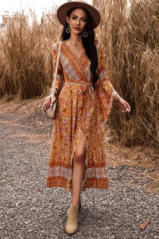 Border Boho Wrap Midi Dress