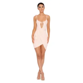 Bow My Mind Keyhole Wrap Mini Dress in Blush