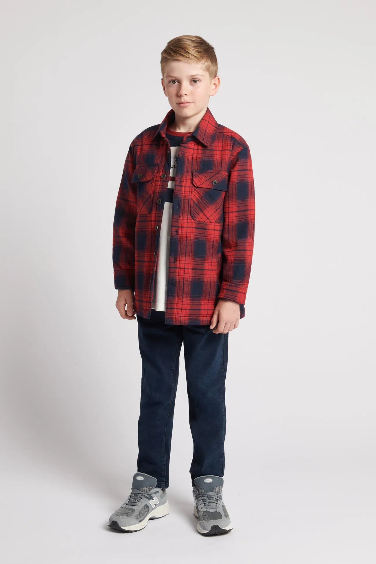 Boys Check Lined Shacket in Haute Red