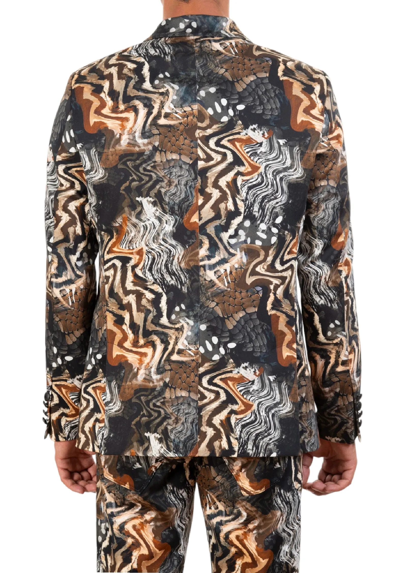 Brown Abstract Wave 2-Pieces Suit