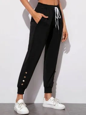 Button Detail Drawstring Waist Sweatpants