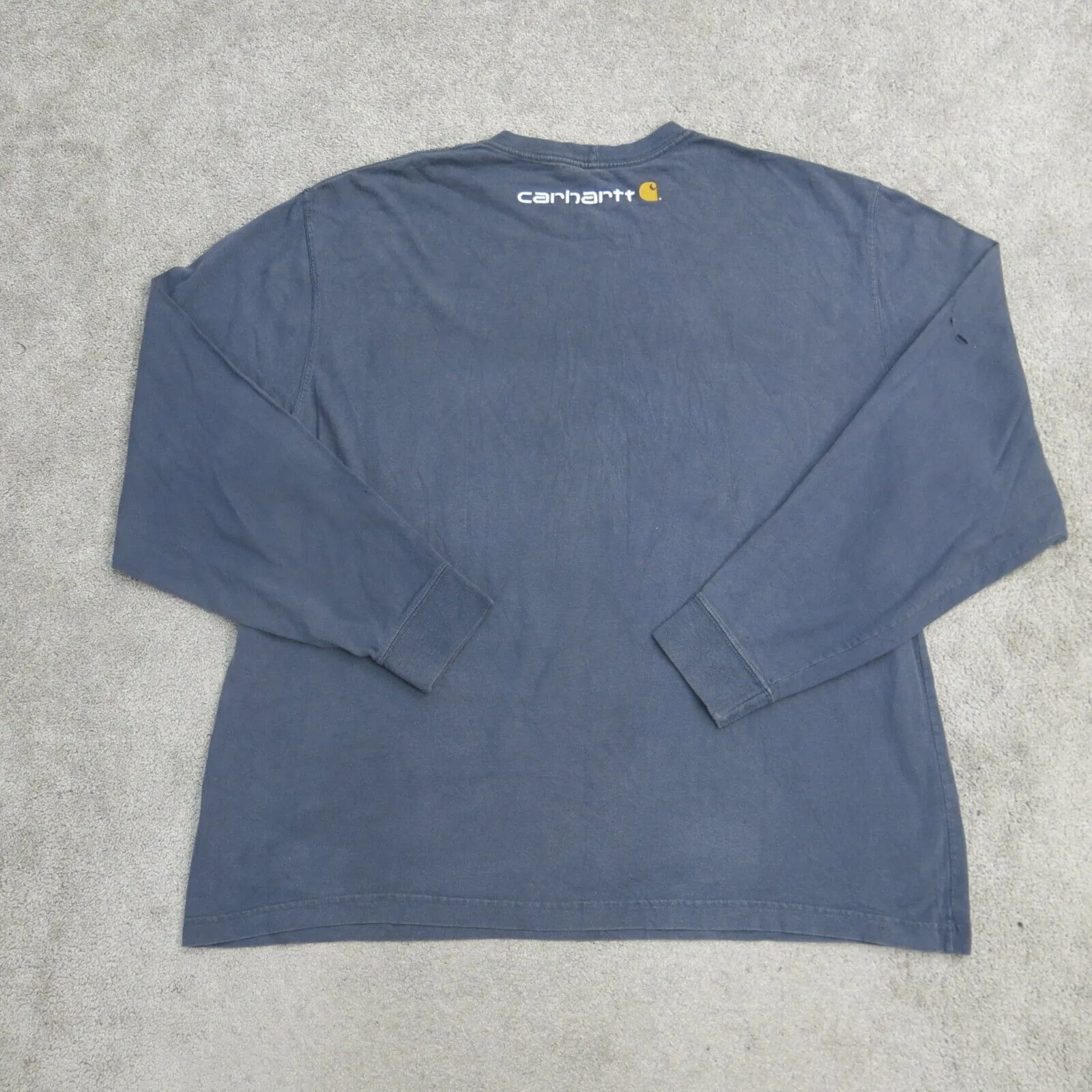 Carhartt Shirt Mens XL Blue Long Sleeve Tee Crew Neck Original Fit Spellout Logo