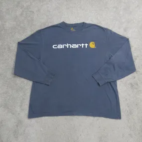 Carhartt Shirt Mens XL Blue Long Sleeve Tee Crew Neck Original Fit Spellout Logo