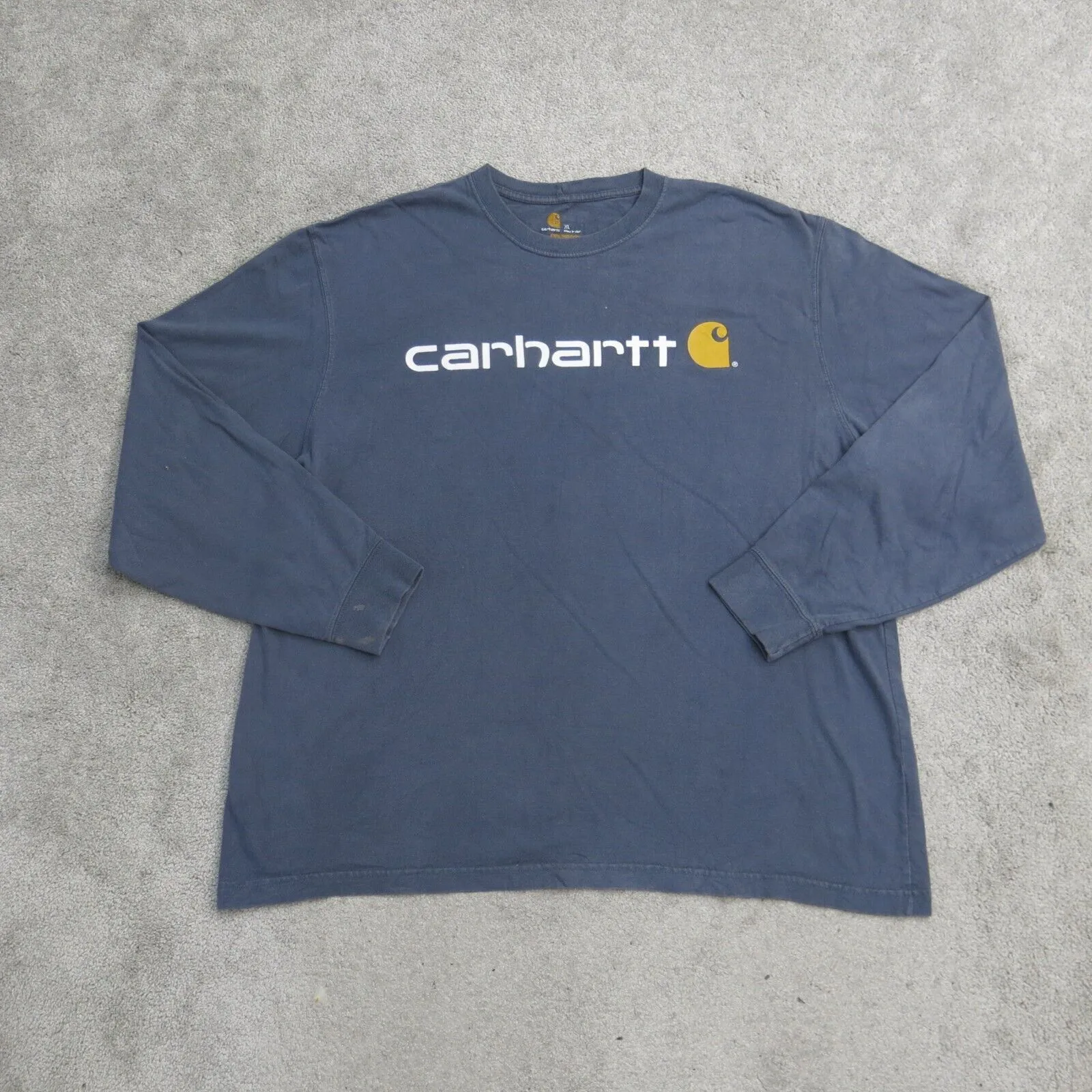 Carhartt Shirt Mens XL Blue Long Sleeve Tee Crew Neck Original Fit Spellout Logo