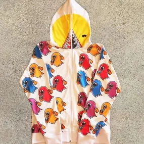 Cartoon Pac-Man Print Full Zip Long Sleeve Hoodie