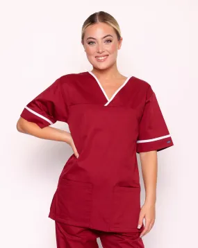 Casey Unisex Smart Scrub Tunic - Maroon / White